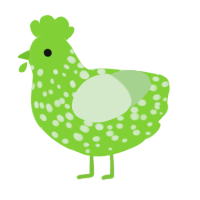 A grass and gluppy chicken with a speckle pattern