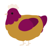PbnJ, a gold and wine chicken with a head pattern