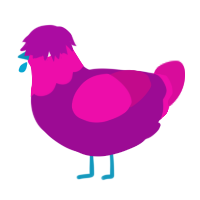 A plum and fuchsia chicken with a head pattern