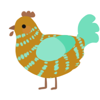 A ochre and mint chicken with a bar pattern