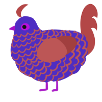 A indigo and red chicken with a lace pattern