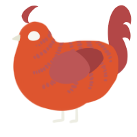 A vermilion and red chicken with a half-bar pattern
