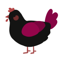 A black and maroon chicken