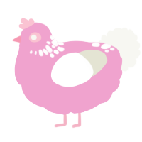 A pink and white chicken with a neck-speckle pattern