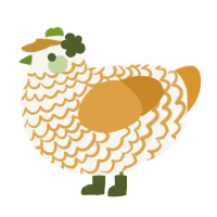 Harvest Moon, a white and orange chicken with a lace pattern