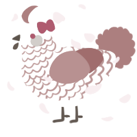 A cream and red chicken with a lace pattern