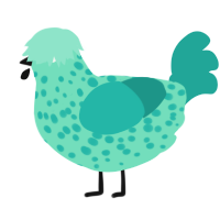 A mint and turquoise chicken with a speckle pattern