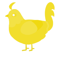 A yellow chicken with a head pattern