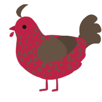 A crimson and bark chicken with a speckle pattern
