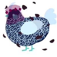 A tumblr and white chicken with a double-lace pattern