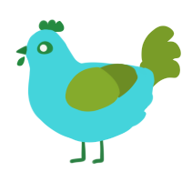 A aqua and chartreuse chicken