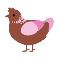 A russet and pink chicken with a neck-speckle pattern