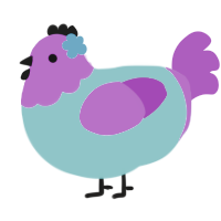 Iti, a aqua and amethyst chicken with a head pattern