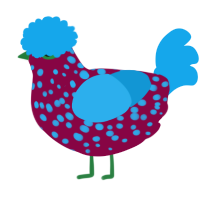 g1, a maroon and sky chicken with a speckle pattern