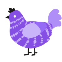 A blurple and lilac chicken with a bar pattern