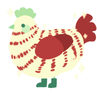 A white and crimson chicken with a bar pattern