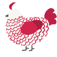 A white and crimson chicken with a lace pattern