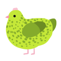 A lime and chartreuse chicken with a speckle pattern