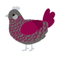 A grey and maroon chicken with a lace pattern
