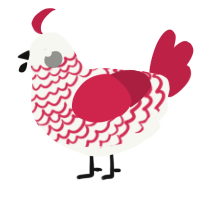 A white and crimson chicken with a lace pattern