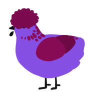 A blurple and wine chicken with a neck-speckle pattern