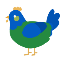 A viridian and ultramarine chicken with a head pattern