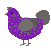 A violet and grey chicken with a speckle pattern