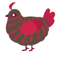 PC Bark, a bark and crimson chicken with a bar pattern