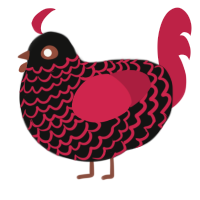 A black and crimson chicken with a lace pattern