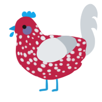 A crimson and mist chicken with a speckle pattern