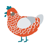 A vermilion and mist chicken with a lace pattern