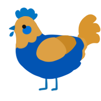 A ultramarine and orange chicken with a head pattern