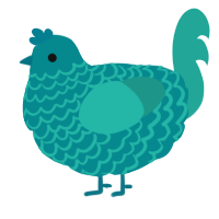 A teal and turquoise chicken with a lace pattern