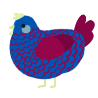 A ultramarine and maroon chicken with a lace pattern