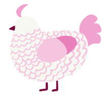 A white and pink chicken with a lace pattern