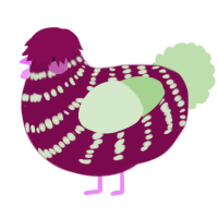 A wine and gluppy chicken with a bar pattern