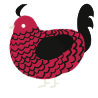 A crimson and black chicken with a lace pattern