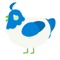 A white and sapphire chicken with a head pattern