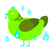 mitochondria, a grass and olive chicken with a neck-speckle pattern