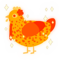 Venus, a gold and vermilion chicken with a speckle pattern
