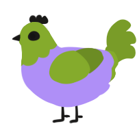A lilac and chartreuse chicken with a head pattern