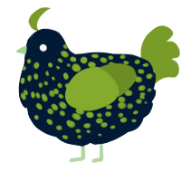 A tumblr and chartreuse chicken with a speckle pattern