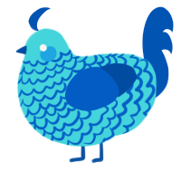 A aqua and ultramarine chicken with a lace pattern