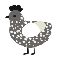 Agatha, a grey and white chicken with a speckle pattern
