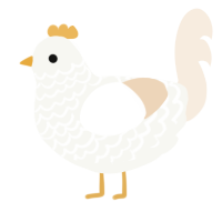 A white and cream chicken with a lace pattern