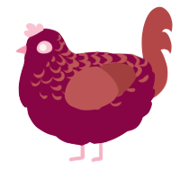 A maroon and red chicken with a half-lace pattern