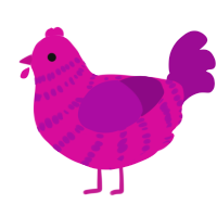 A fuchsia and plum chicken with a bar pattern