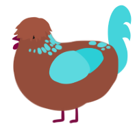 A russet and aqua chicken with a neck-speckle pattern