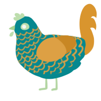 A teal and orange chicken with a lace pattern