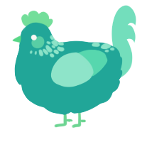 A turquoise and mint chicken with a neck-speckle pattern